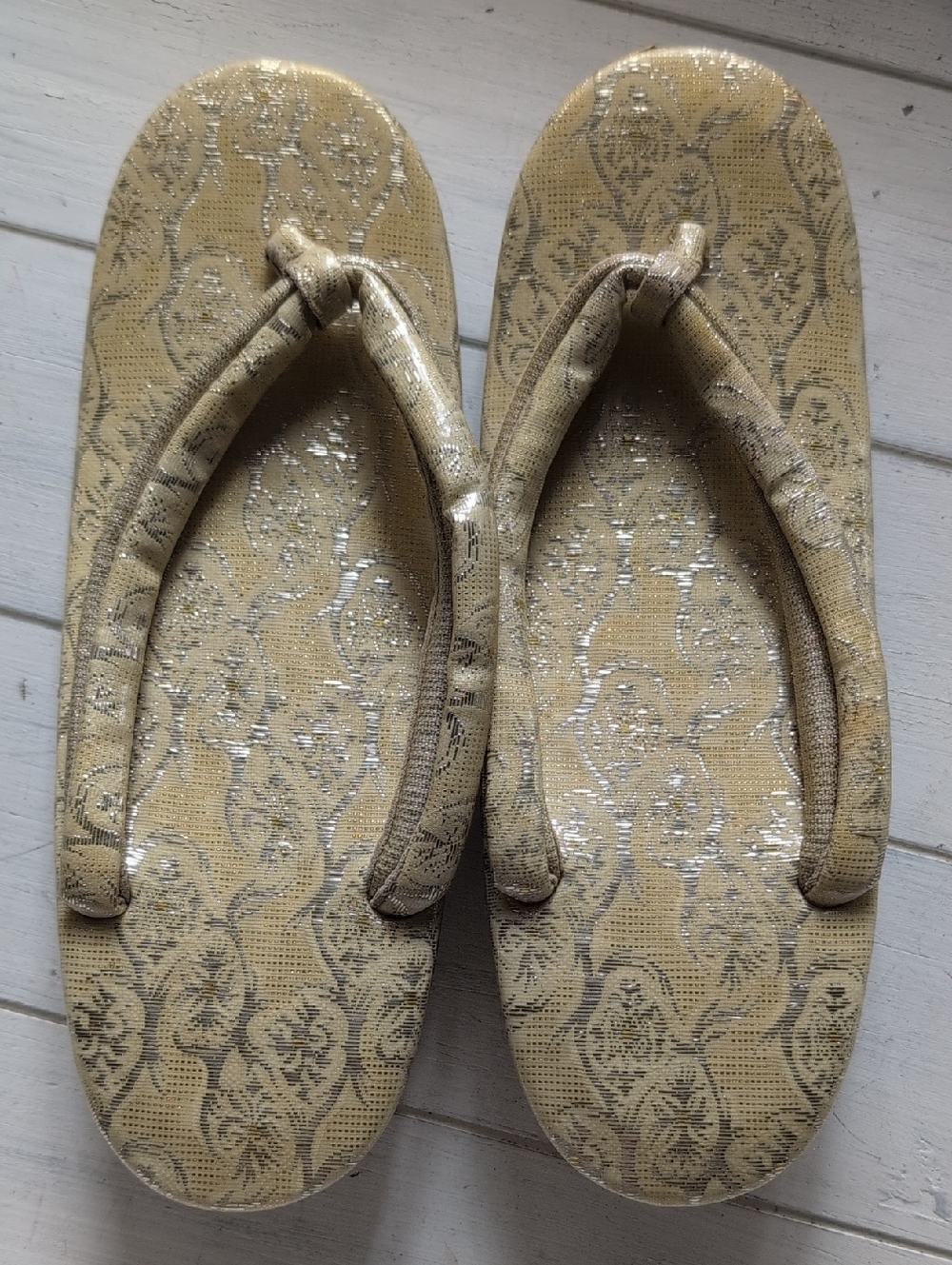 Japanese Slippers Flip Flops Geta Wedge Sandals Kimono Zori Silver Gold 8.5"